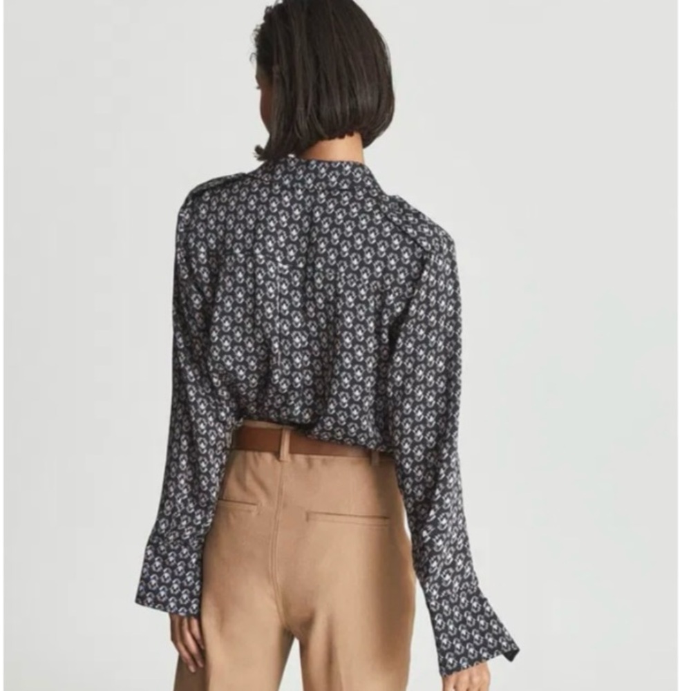 Reiss Lola Print Blouse Black Print Size 0 US - Picture 2 of 16